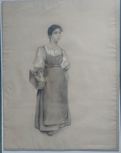 Jeune Paysanne Dessin Attribué à Jules Breton