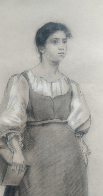 Jeune Paysanne Dessin Attribué à Jules Breton