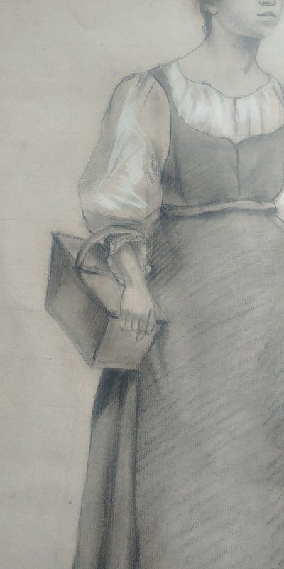 Jeune Paysanne Dessin Attribué à Jules Breton