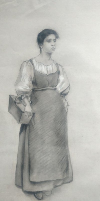 Jeune Paysanne Dessin Attribué à Jules Breton
