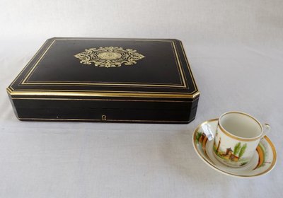 Scatola da gioco in legno d'ebano e intarsio Boulle