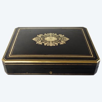 Scatola da gioco in legno d'ebano e intarsio Boulle
