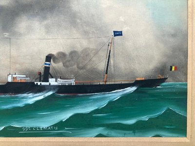 Nave a vapore Ss Clematis Vapeur Transatlantique Gouache