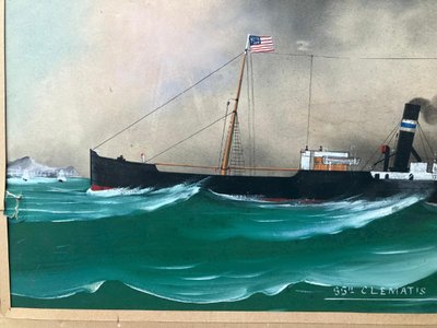 Nave a vapore Ss Clematis Vapeur Transatlantique Gouache
