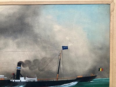Nave a vapore Ss Clematis Vapeur Transatlantique Gouache