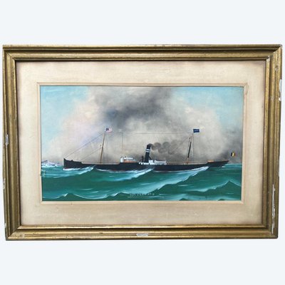 Nave a vapore Ss Clematis Vapeur Transatlantique Gouache