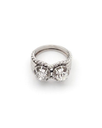 Bague diamants Toi Moi Retro en platine, années 1950, taille anciene 0,60 ct et 0,70 ct 