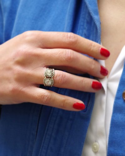 Bague diamants Toi Moi Retro en platine, années 1950, taille anciene 0,60 ct et 0,70 ct 