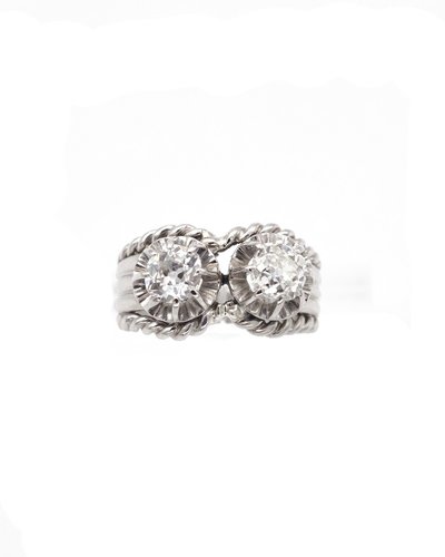 Bague diamants Toi Moi Retro en platine, années 1950, taille anciene 0,60 ct et 0,70 ct 