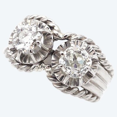 Bague diamants Toi Moi Retro en platine, années 1950, taille anciene 0,60 ct et 0,70 ct 
