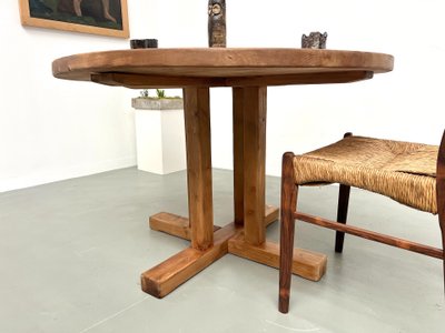 Round pine table "Les Arcs - 1970".