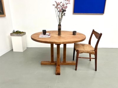 Round pine table "Les Arcs - 1970".