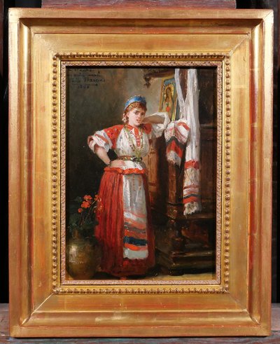 Félix-Joseph BARRIAS 1822-1907 Femme italienne dans son intérieur, tableau, 1886, romantisme