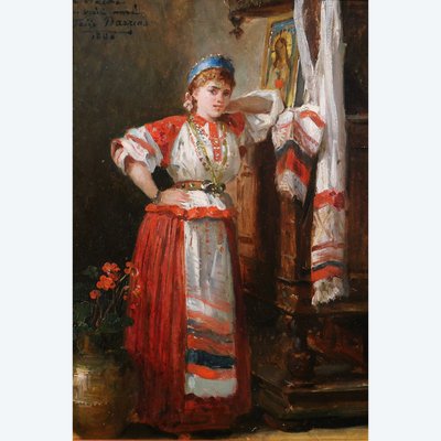 Félix-Joseph BARRIAS 1822-1907 Femme italienne dans son intérieur, tableau, 1886, romantisme