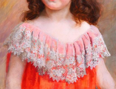 Jean-André RIXENS 1846-1925 Porträt eines jungen Mädchens mit rotem Kleid und Spitze, Gemälde, 1894