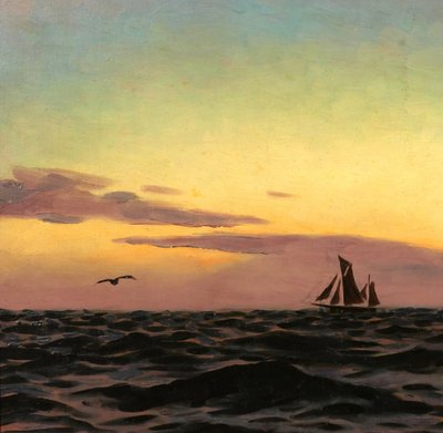 Alexandre BRUN 1853-1941 Meereslandschaft, Sonnenuntergang, Gemälde, um 1900, Boot