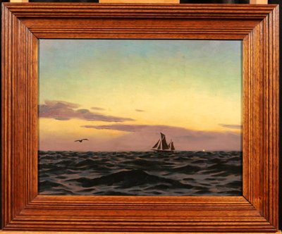Alexandre BRUN 1853-1941 Meereslandschaft, Sonnenuntergang, Gemälde, um 1900, Boot