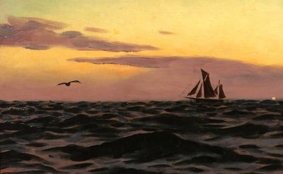 Alexandre BRUN 1853-1941 Meereslandschaft, Sonnenuntergang, Gemälde, um 1900, Boot