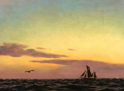 Alexandre BRUN 1853-1941 Meereslandschaft, Sonnenuntergang, Gemälde, um 1900, Boot