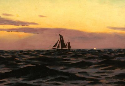 Alexandre BRUN 1853-1941 Meereslandschaft, Sonnenuntergang, Gemälde, um 1900, Boot