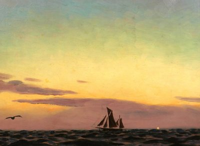 Alexandre BRUN 1853-1941 Meereslandschaft, Sonnenuntergang, Gemälde, um 1900, Boot