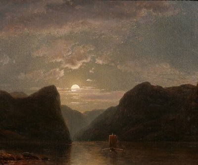 Georg SAAL 1817-1870 Landscape of Norway in the moonlight, painting, 1848, German Romanticism