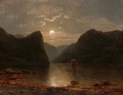 Georg SAAL 1817-1870 Landscape of Norway in the moonlight, painting, 1848, German Romanticism