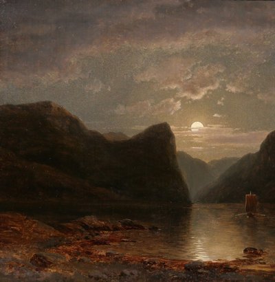 Georg SAAL 1817-1870 Landscape of Norway in the moonlight, painting, 1848, German Romanticism