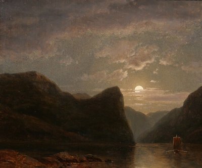 Georg SAAL 1817-1870 Landscape of Norway in the moonlight, painting, 1848, German Romanticism