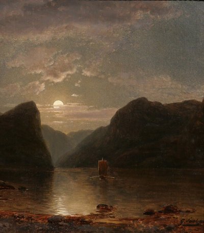 Georg SAAL 1817-1870 Landscape of Norway in the moonlight, painting, 1848, German Romanticism