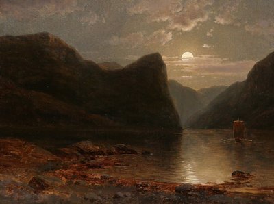 Georg SAAL 1817-1870 Landscape of Norway in the moonlight, painting, 1848, German Romanticism