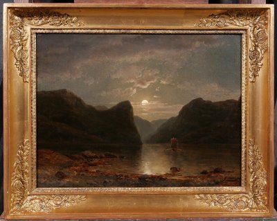 Georg SAAL 1817-1870 Landscape of Norway in the moonlight, painting, 1848, German Romanticism