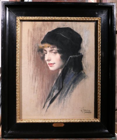 Andrés GIMENO 1879-? Portrait de femme élégante, pastel, 1915, Espagne