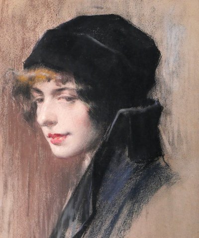 Andrés GIMENO 1879-? Portrait de femme élégante, pastel, 1915, Espagne