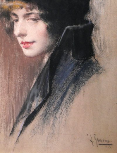 Andrés GIMENO 1879-? Portrait de femme élégante, pastel, 1915, Espagne