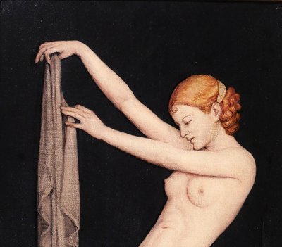 Jos Damien 1879-1973 Nude Woman with Sheet, painting, 1915, Art Nouveau, Symbolism Belgium
