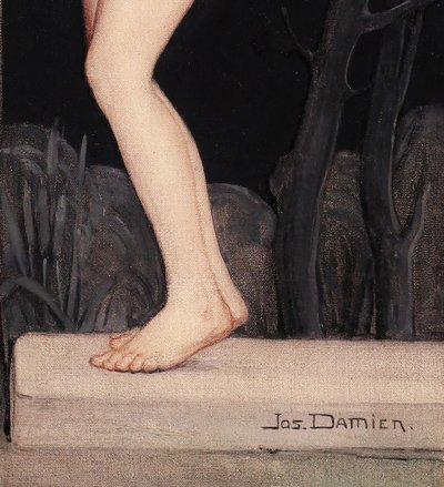 Jos Damien 1879-1973 Nude Woman with Sheet, painting, 1915, Art Nouveau, Symbolism Belgium