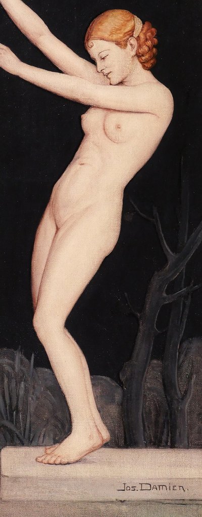 Jos Damien 1879-1973 Nude Woman with Sheet, painting, 1915, Art Nouveau, Symbolism Belgium