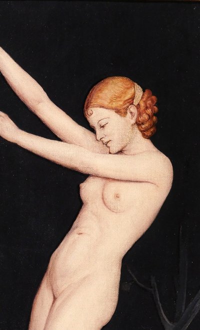 Jos Damien 1879-1973 Nude Woman with Sheet, painting, 1915, Art Nouveau, Symbolism Belgium