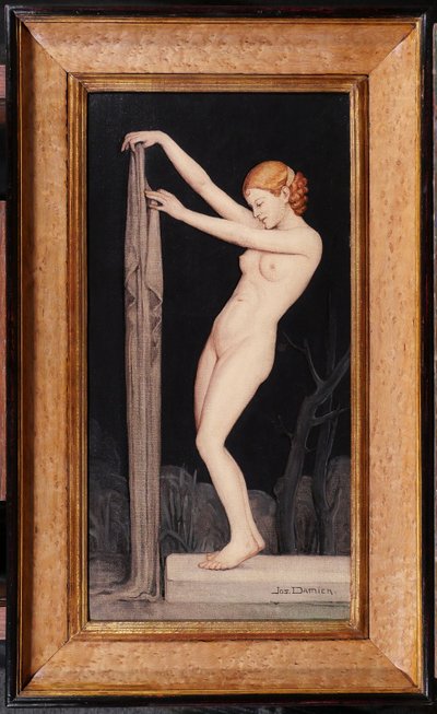 Jos Damien 1879-1973 Nude Woman with Sheet, painting, 1915, Art Nouveau, Symbolism Belgium