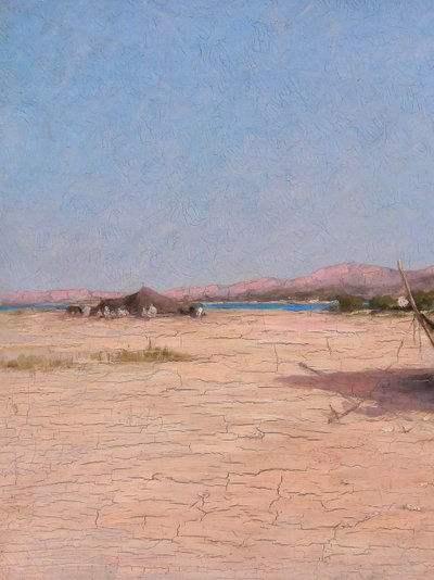 Victor COSTE 1844-1923 Paysage orientaliste au campement, tableau, vers 1880-90