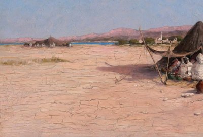 Victor COSTE 1844-1923 Paysage orientaliste au campement, tableau, vers 1880-90