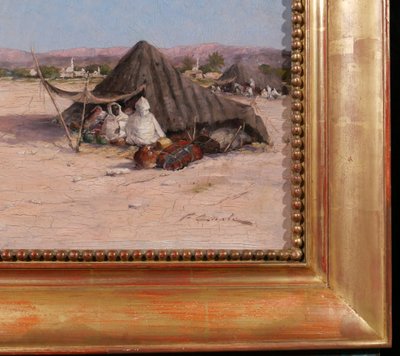 Victor COSTE 1844-1923 Paysage orientaliste au campement, tableau, vers 1880-90