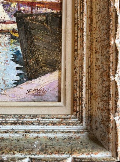Tableau HST "Marine - vue du port de Menton" par Felix PILLE (1848-1919)