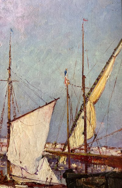 Tableau HST "Marine - vue du port de Menton" par Felix PILLE (1848-1919)