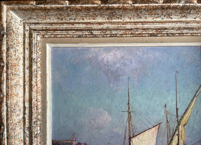 Tableau HST "Marine - vue du port de Menton" par Felix PILLE (1848-1919)