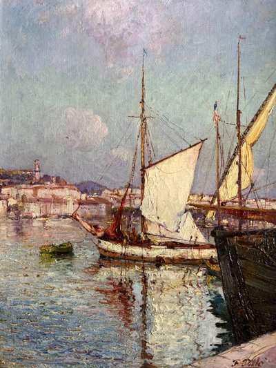 Tableau HST "Marine - vue du port de Menton" par Felix PILLE (1848-1919)