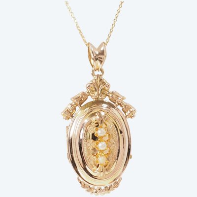Collier pendentif cassolette en or jaune et perles fines