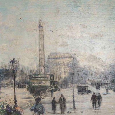 Jean Bernard Trotzier: The Flower Seller at Place du Châtelet, Oil on Canvas, 20th Century