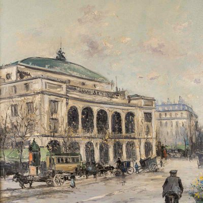 Jean Bernard Trotzier: The Flower Seller at Place du Châtelet, Oil on Canvas, 20th Century
